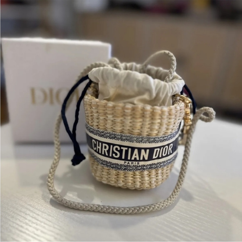 Dior Cream and Blue Mini Bag with Woven Design with box shoulder bag